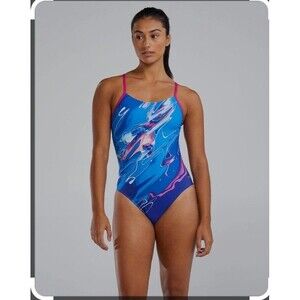TYR Durafast Elite Abstractai Cutoutfit I Piece swimsuit blue/multi Size 32 New